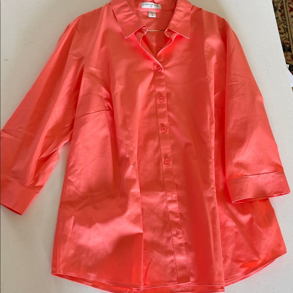 Coldwater Creek Coral Button Front cotton Shirt women’s size 1X 18